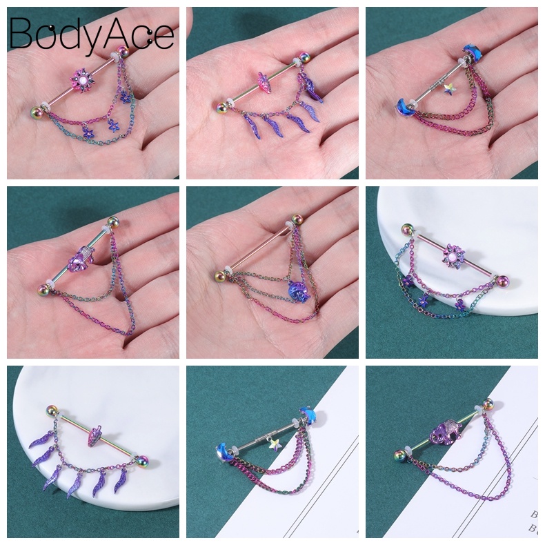 1 Khuyên Tai Kiểu Thanh Tạ Hình Ngôi Sao Công Nghiệp Bằng Thép Không Gỉ 14G