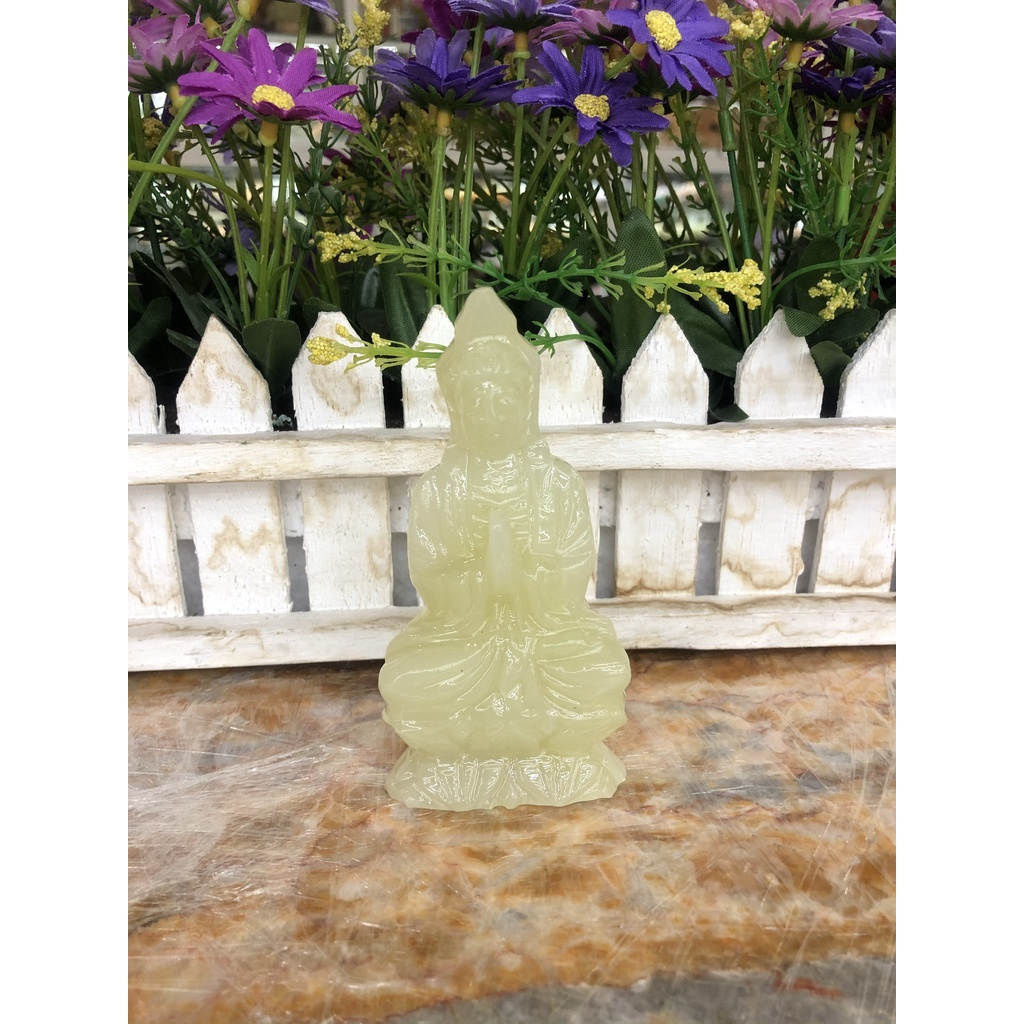 Tượng Phật Bà Quan Âm ngồi đài sen đá ngọc Onyx - Cao 10cm