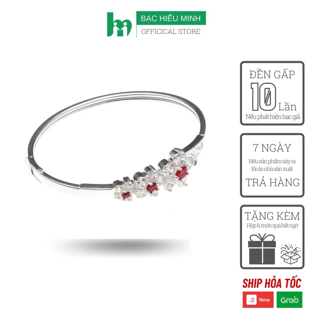 Vòng tay nữ BẠC HIỂU MINH LTU306S dạng kiềng tam hoa đá đỏ xinh xắn