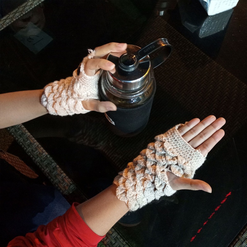 Găng Tay Len Dệt Kim Hở Ngón Họa Tiết Cú Hoạt Hình Giữ Ấm Mùa Đông