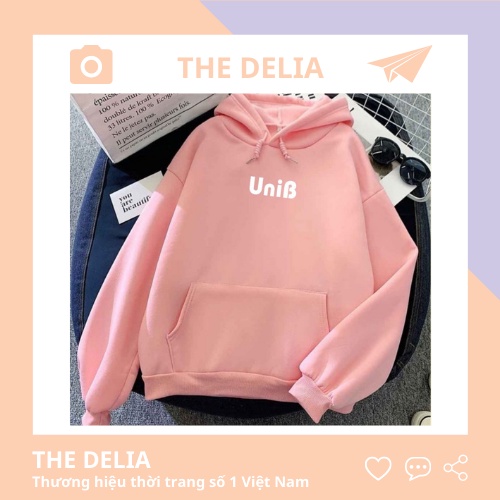Áo hoodie nữ form rộng dày cute giá rẻ có mũ THE DELIA -  Áo Khoác Nỉ Hoodie UniB KNN29