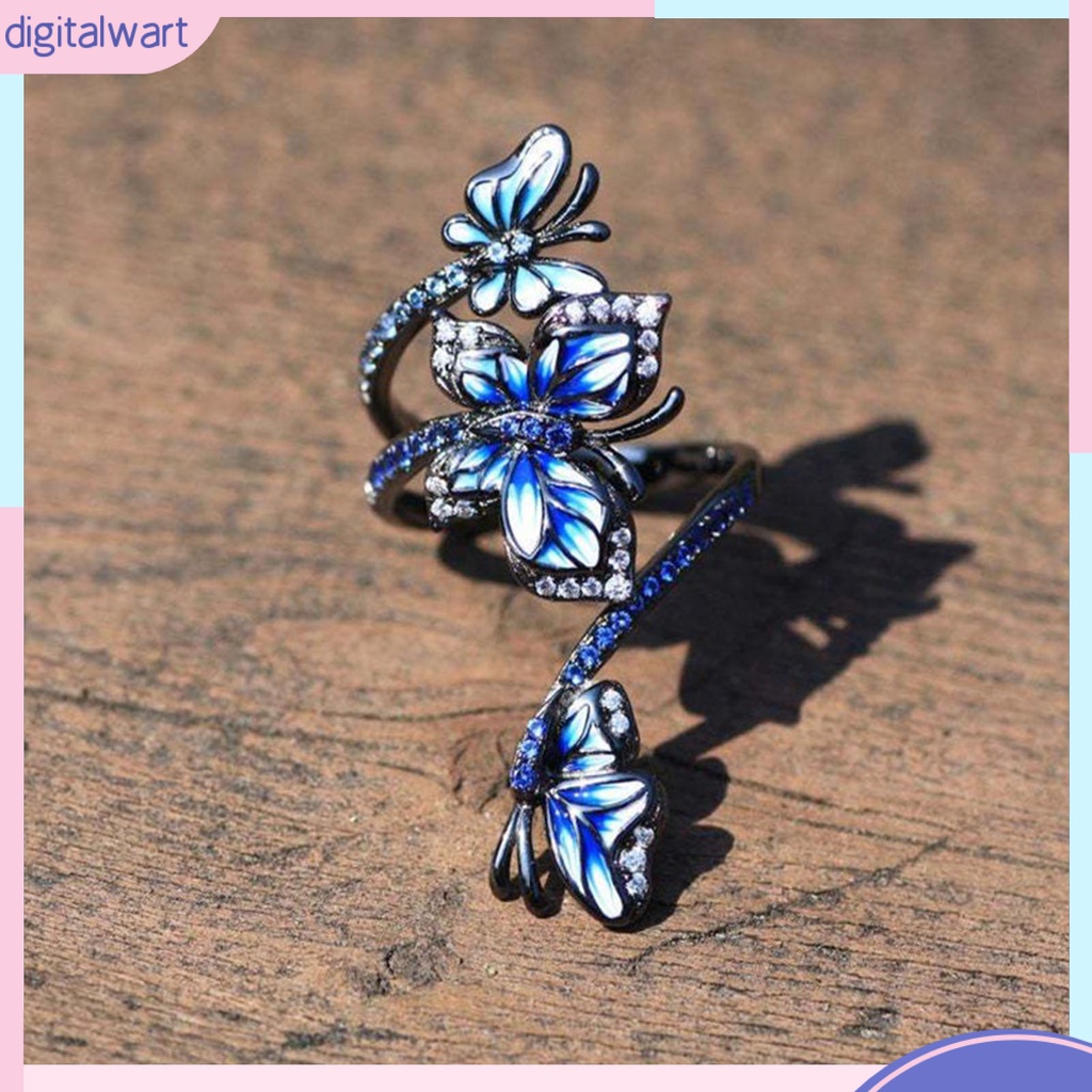 Nhẫn mở hình bướm màu xanh dương thời trang thanh lịch có thể điều chỉnh