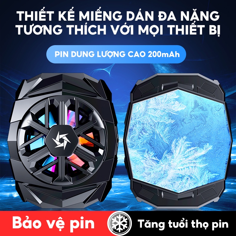 Quạt tản nhiệt điện thoại sò lạnh Ber Shield SL03 pin 2000 mAh chơi game làm mát bằng chip bán dẫn IOS Android led RGB