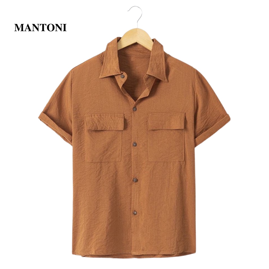 Áo sơ mi nam MANTONI, áo sơ mi nam tay ngắn cổ bẻ chất vải đũi cực thoáng mát (SMD119)