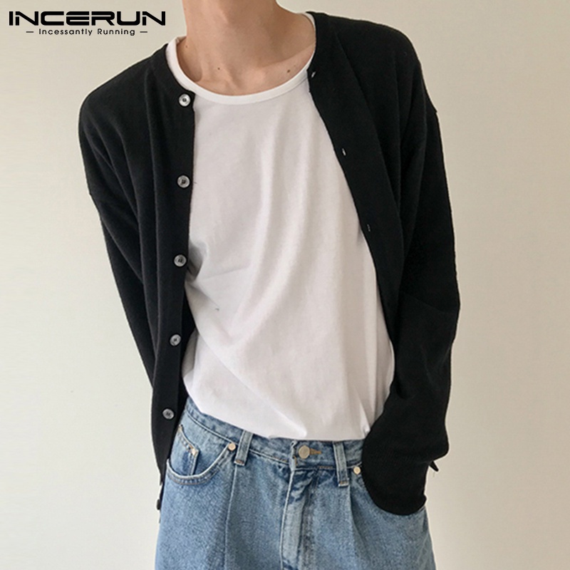 Áo khoác cardigan INCERUN dệt kim tay dài dáng rộng phối nút phong cách vintage thời trang cho nam - Hàng nhập khẩu