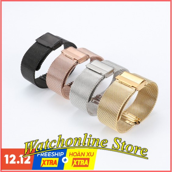 Dây đồng hồ thép lưới không gỉ 12mm 14 mm 16mm 18mm 20mm 22mm 24mm Tằng kèm chốt (Mesh)