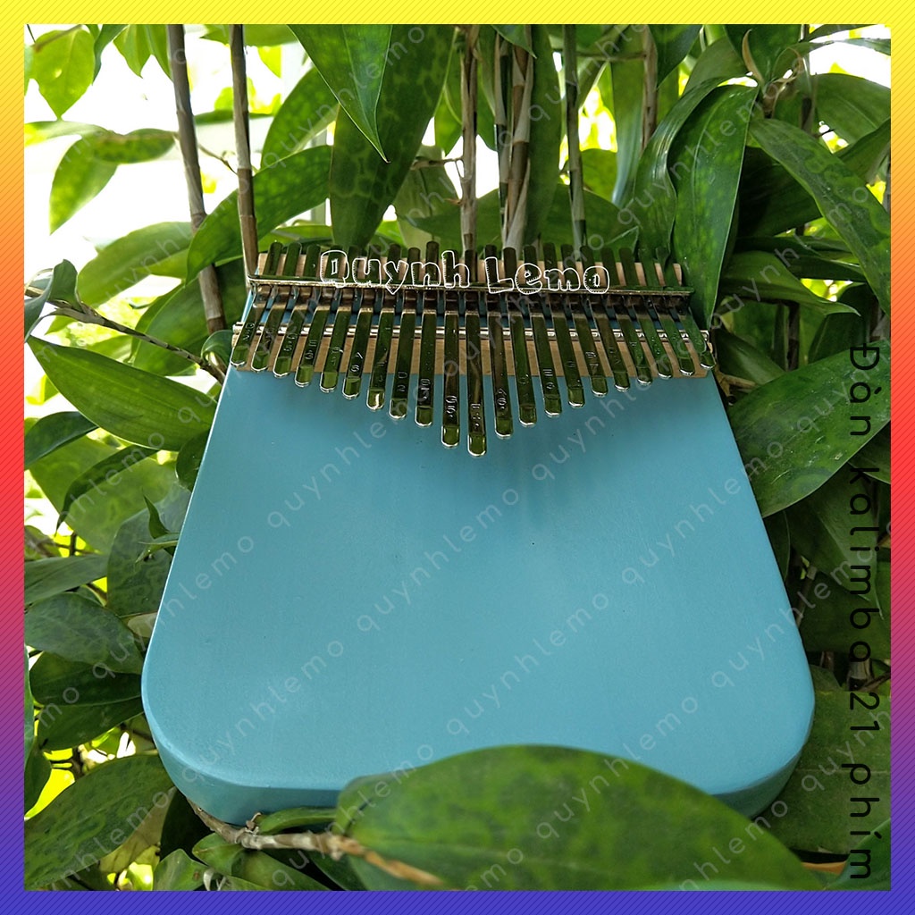 Đàn kalimba 21 phím bo tròn góc dưới QUYNHLEMO, Kalimba gỗ màu xanh nguyên khối, phụ kiện hấp dẫn cùng deal sốc