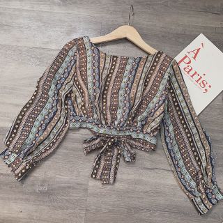 Áo croptop thổ cẩm nơ lưng [ ACT106 ]