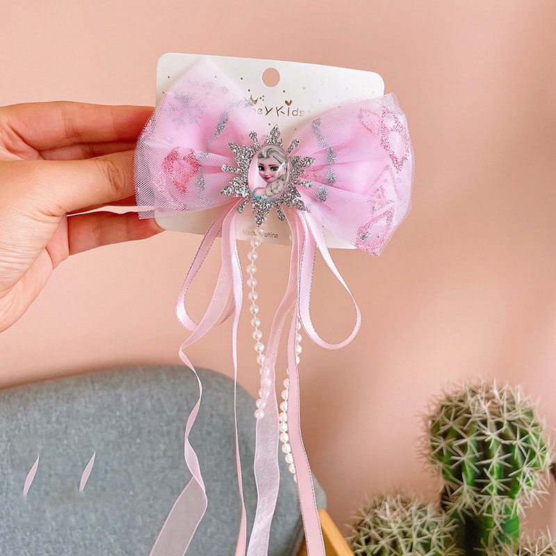 Phụ kiện kẹp tóc ruy băng dài Hóa trang công chúa Elsa cho bé gái