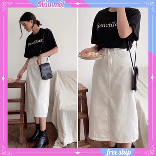 Set áo đen chân váy kaki trắng 💖FREESHIP💖Set áo in chữ mix chân váy dài dài phong cách Hàn Quốc AD08 SUNNY