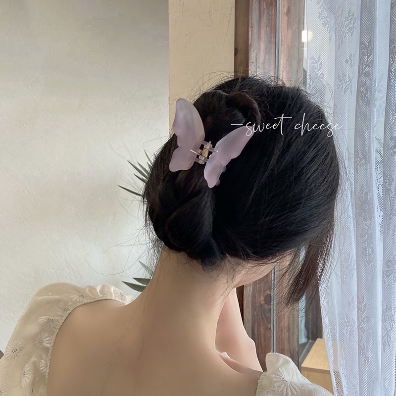 Kẹp tóc kiểu Pháp hình bướm thần tiên khí chất thạch sương mờ, kẹp tóc sau đầu phụ kiện cho nữ