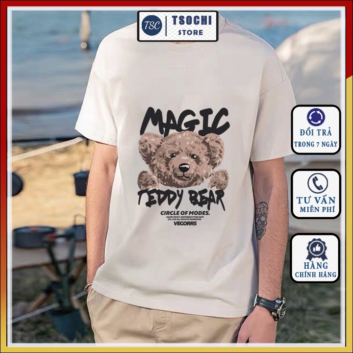 Áo thun nam cổ tròn cao cấp chất phông cotton in hình gấu MAGIC mã CZ606