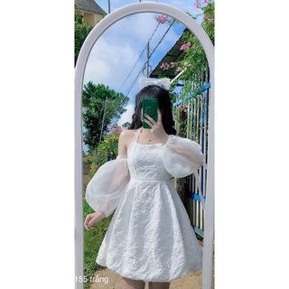 Đầm gấm xốp tay phồng D155
