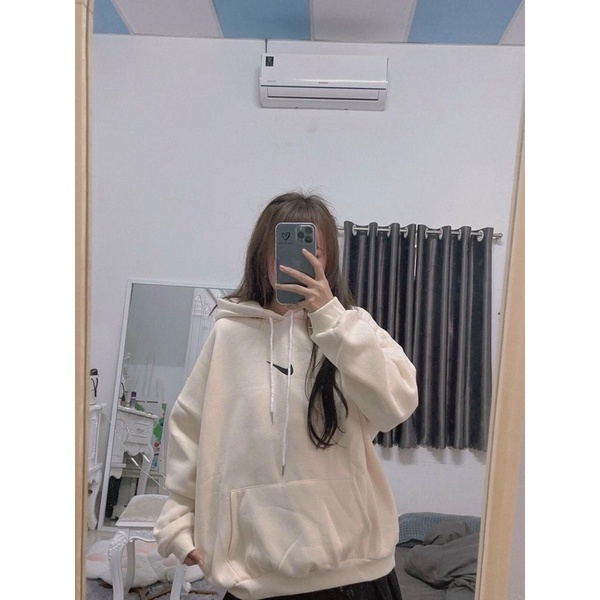 Áo Hoodie Nỉ Tick Nam Nữ Be Đen Mũ Túi Nam Nữ Form Rộng