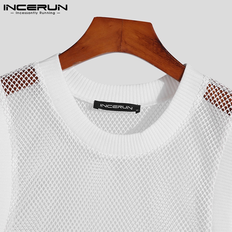 Áo ba lỗ INCERUN màu trắng xuyên thấu phong cách thời trang mùa hè cho nam