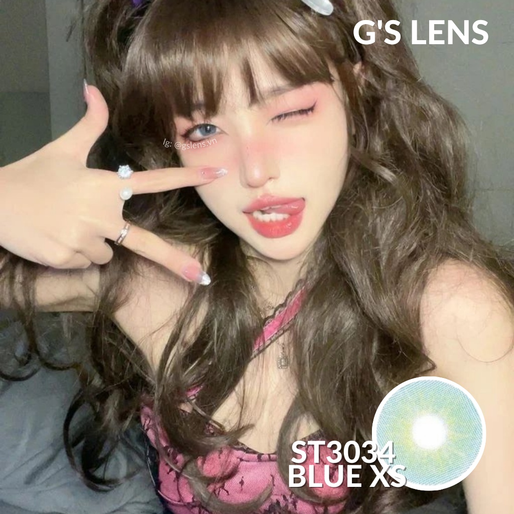 Kính Áp Tròng Lens Xanh Pitchy Blue Tây Sáng Siêu Đẹp Hot Douyin Không Giãn Xs 14mm Có 0 Đến 8 Độ Lệch Độ ST3034 Lệch Độ