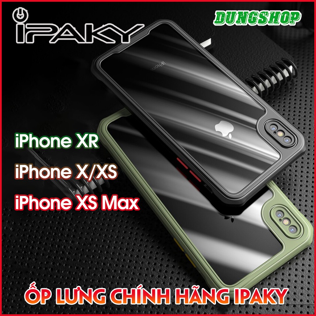 Ốp lưng iPhone XR / X / XS / XS Max - Chính hãng IPAKY - Mặt lưng trong, Viền màu, có chữ chìm REFRACTION