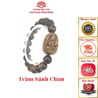 Vòng tay trầm hương hạt tròn Sánh Chìm mix mặt phật bản mệnh theo tuổi Xưởng Mộc Việt