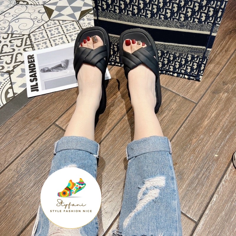 Dép nữ đế xuồng quai chéo phồng thời trang phong cách cá tính