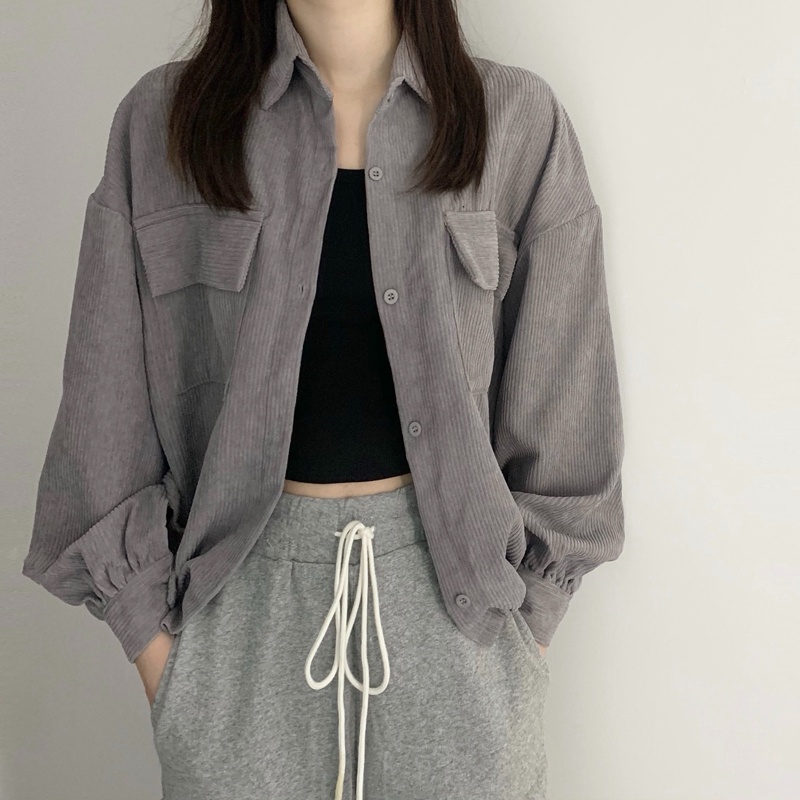 ZHELIHANGFEI Áo Khoác Tay Dài Cổ Bẻ Dáng Rộng Lưng Cao Kiểu Retro Cá Tính