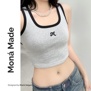 Áo croptop thun gân co giãn form dài moná - kabi croptop version 2 xám