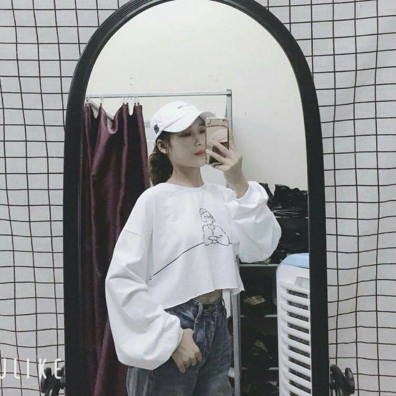 Áo croptop nữ tay dài , from rộng, freesize , thun cotton mềm mịn