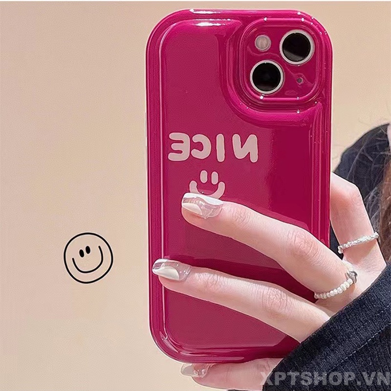 Ốp Điện Thoại Silicon Chống Sốc Bảo Vệ Ống Kính Hình Mặt Cười Màu Đỏ Hồng Cho iPhone 13 Pro MAX 12 Pro MAX 11 Pro MAX IX XS MAX XR