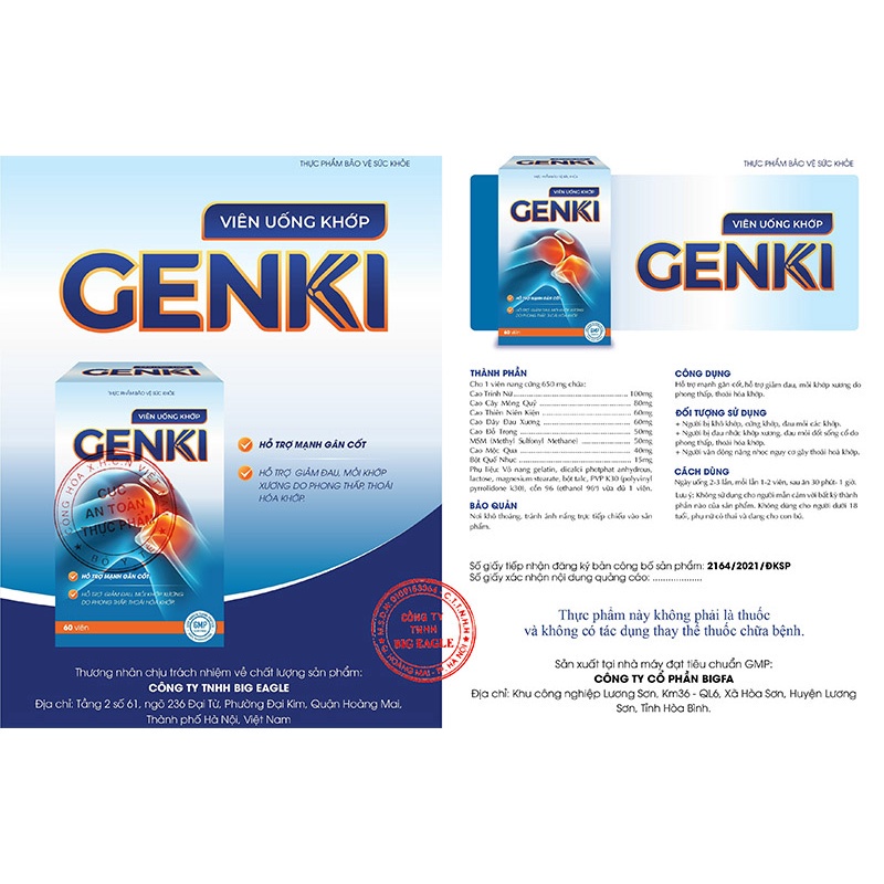 Xương Khớp GENKI ❤️[ CHÍNH HÃNG ] ❤️  Hỗ trợ đau nhức xương khớp đau mỏi vai gáy cổ lưng gối thoái hóa thoát vị