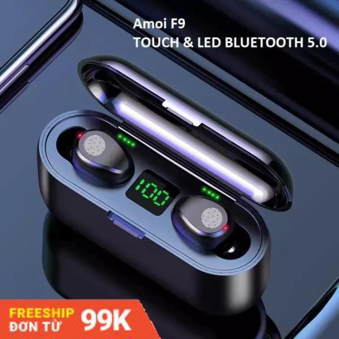 Tai nghe Bluetooth AMOI F9 TWS 5.0 bản QUỐC TẾ không dây cảm ứng chống nước IPX5, chống ồn tích hợp sạc dự phòng 2500mAh