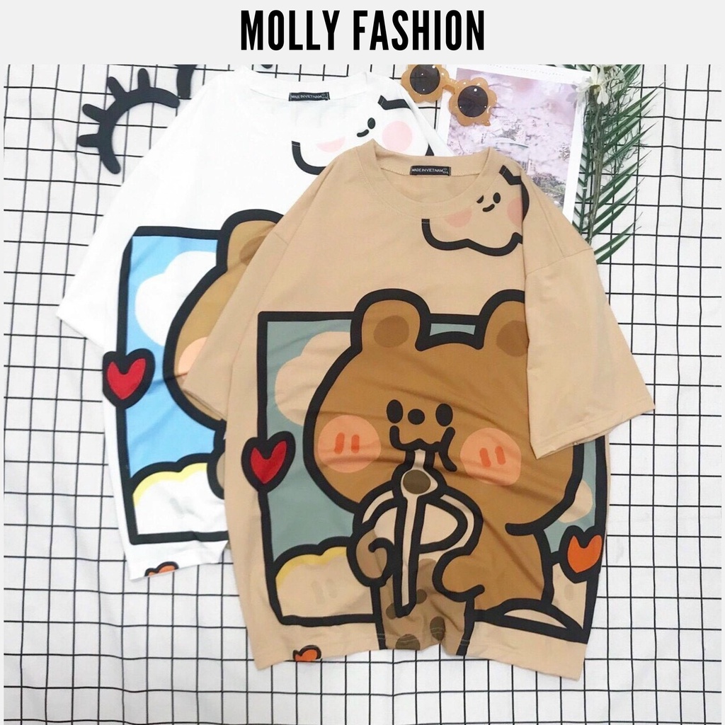 Áo thun tay lỡ ❤️ Áo phông Unisex GẤU TRÀ SỮA in 3D Freesize dành cho nam nữ Molly Fashion