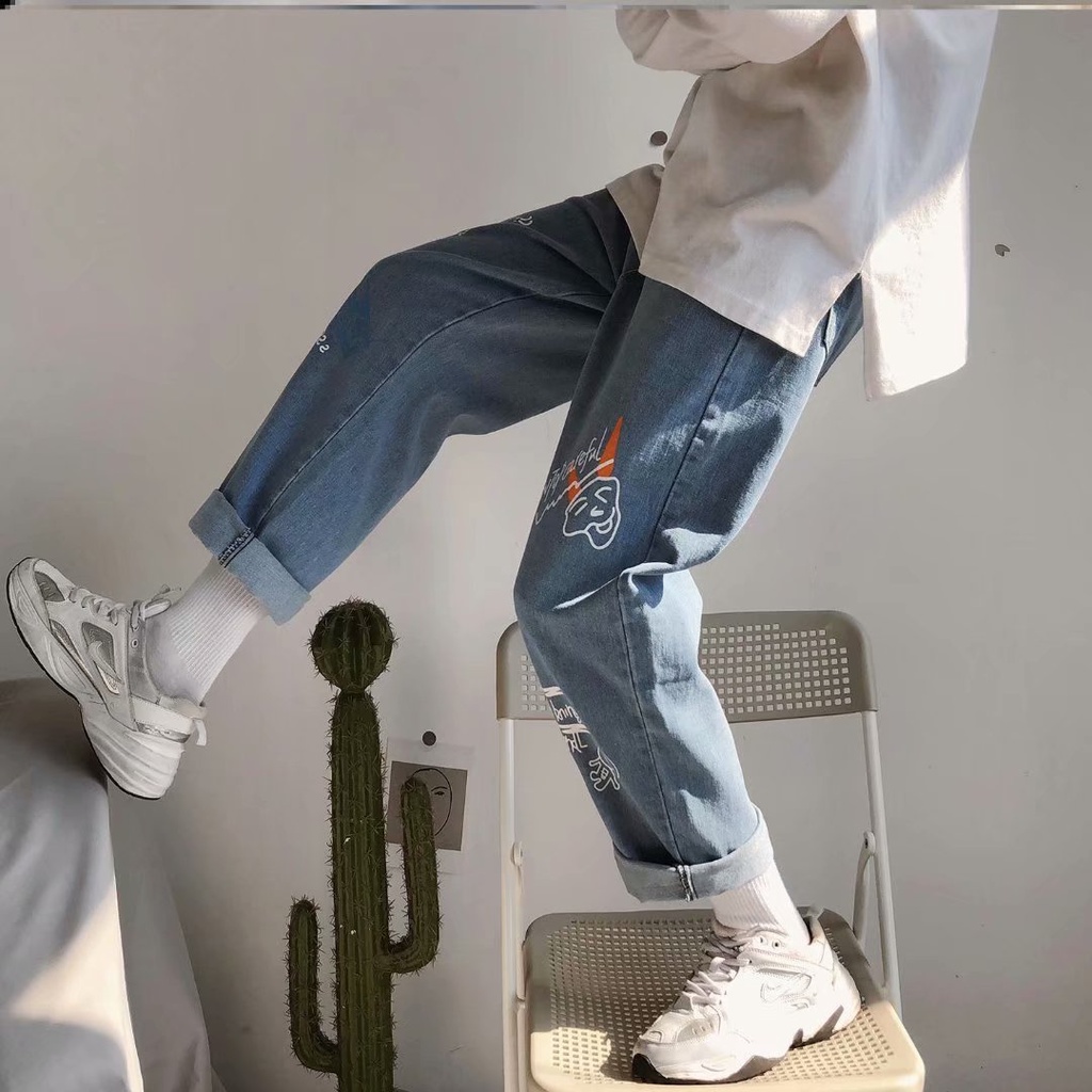 Quần Jeans Ống Suông Nam In Quần Bò Nữ ống đứng Hình Anime Quần ống Suông Mới Phong Cách Hàn Quốc Quần Baggy Jean Thời Trang Quần Jean Nam Co Giãn Unisex