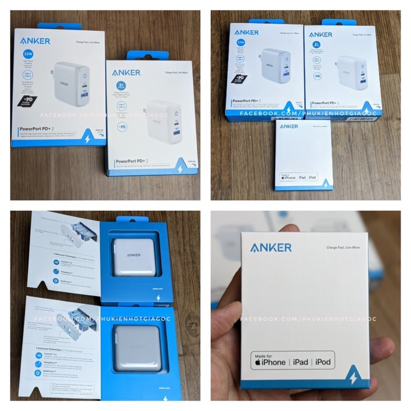 (New fullbox) Cốc Anker PowerPort PD+2 2 cổng Sạc nhanh 20W + IQ 2 A2636 / Sạc PD 33W A2626 / Sạc A2628 40W Duo