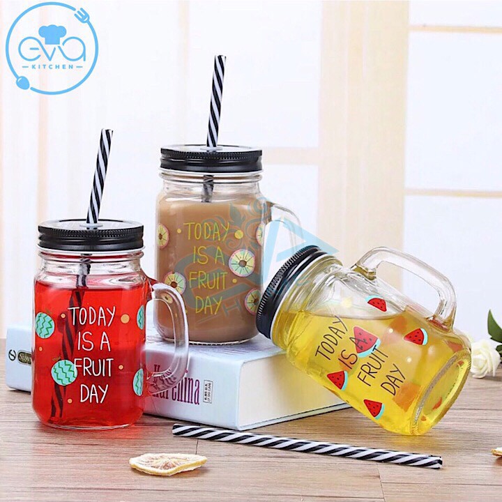 Ly Quai Thuỷ Tinh In Hình Trái Cây 450 Ml