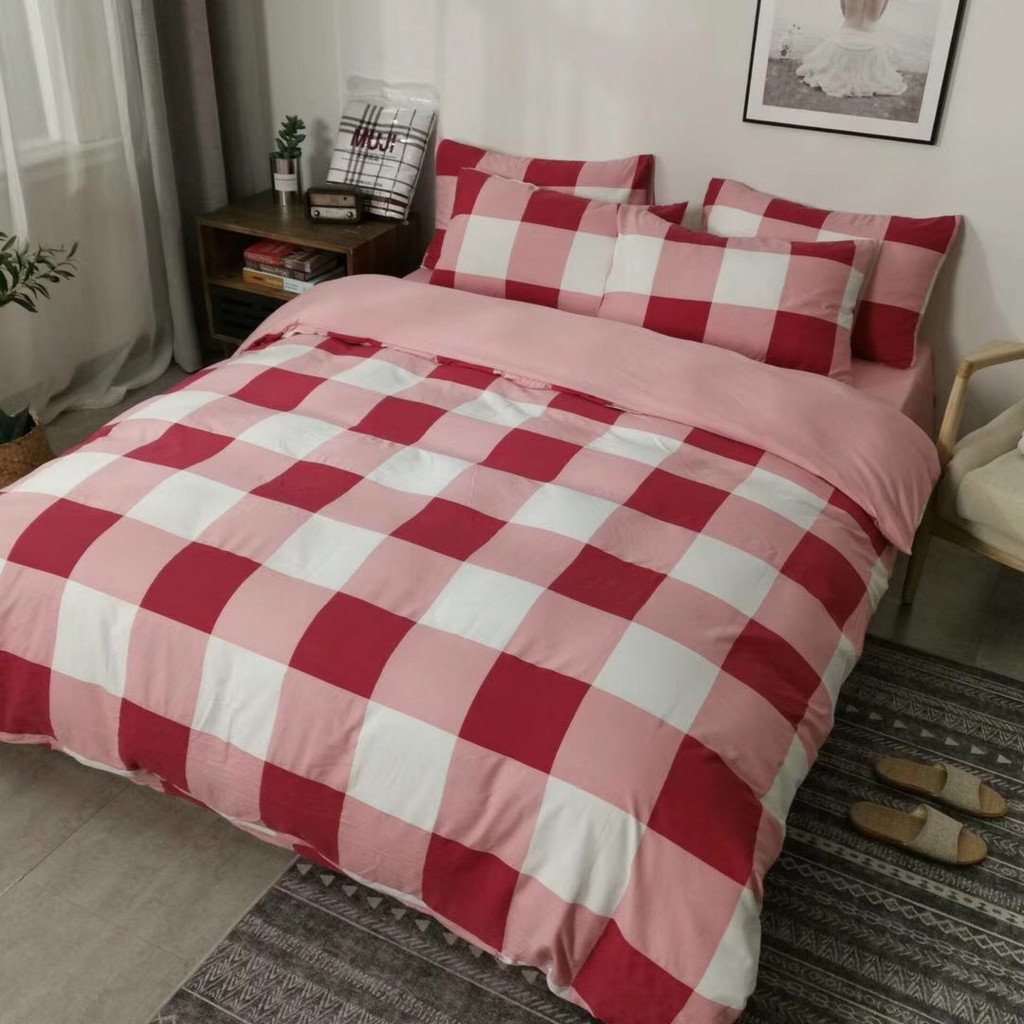 Đũi MUJI kẻ trắng đỏ - ga, gối, chăn