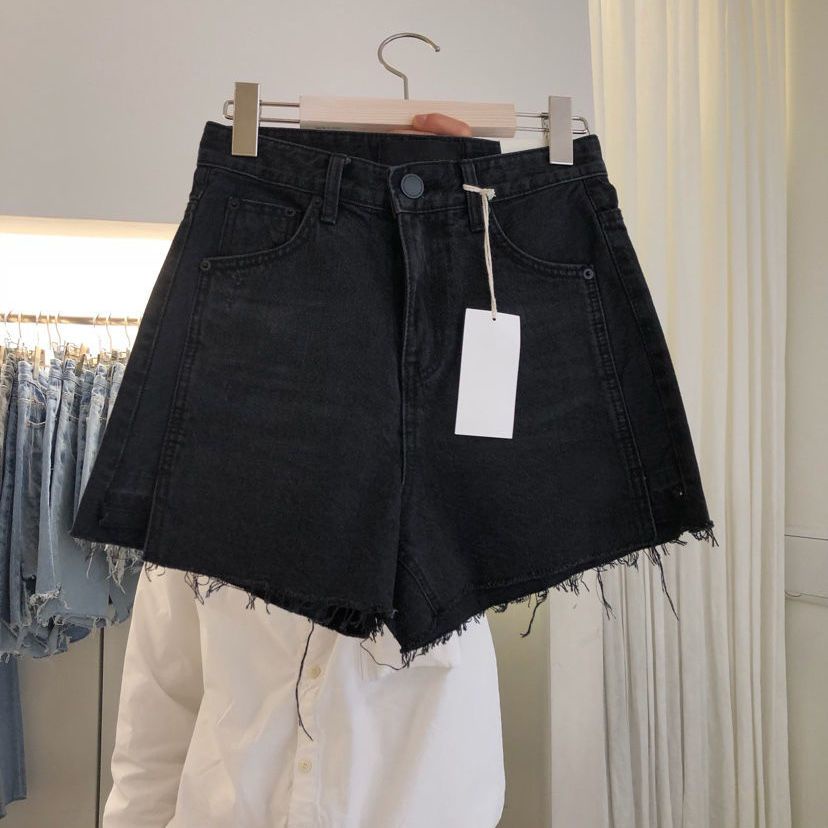 Quần Short Denim Lưng Cao Ống Rộng Phối Màu Tương Phản Thời Trang Mùa Hè Cho Nữ Plus Size