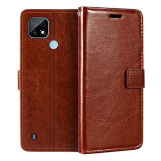 Bao da điện thoại PU nắp lật kèm ngăn đựng thẻ khóa nam châm cho Oppo Realme C25Y C21Y C21Y C25S C21 C20 C15 C12 C11
