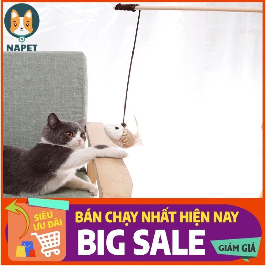 Cần câu mèo hình chuột giúp huấn luyện mèo giúp mèo kích thích chơi đùa, vận động tự nhiên và khỏe