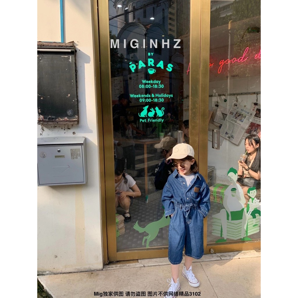 Áo liền quần Vải Jean Phong Cách Hàn Quốc Thời Trang Xuân Thu 2021 Cho Bé 3-8 Tuổi