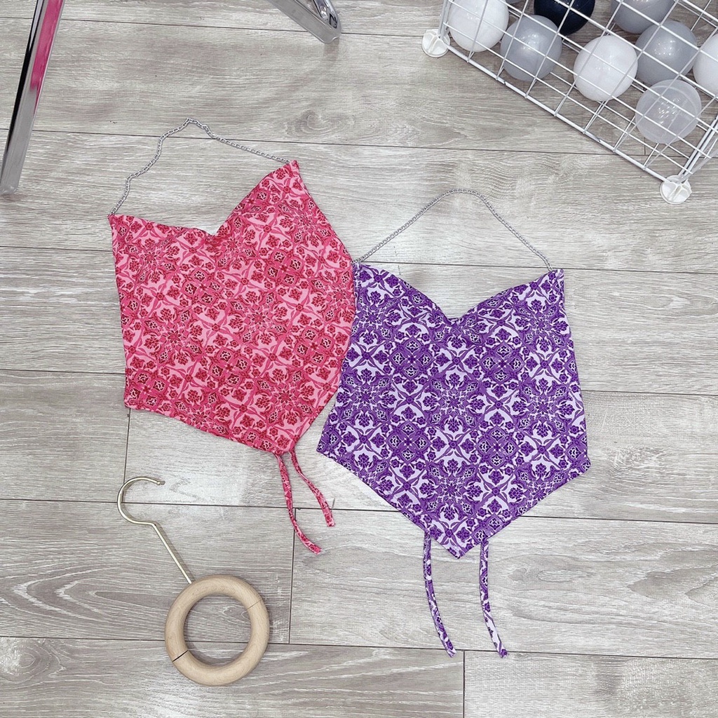 áo yếm xích đeo cổ họa tiết cột dây lưng hở sexy na