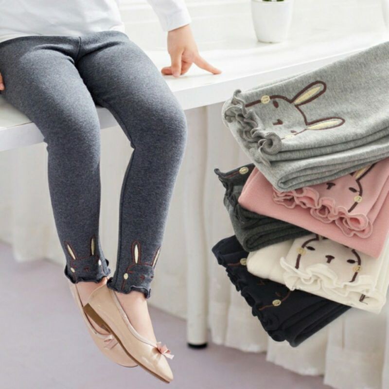 Quần Legging Bé Gái 8-18kg Thêu Hình Thỏ Chất Len Tăm Co Giãn Hot 2020