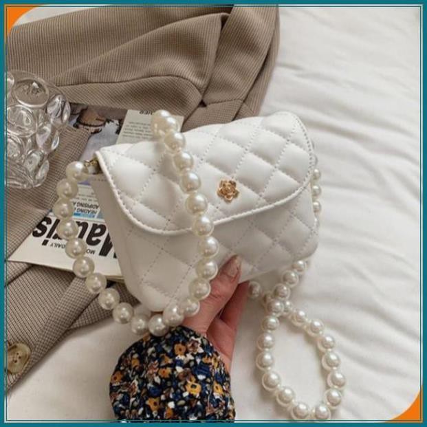 Túi đeo chéo nữ da mịn mềm, túi hoa trà mini dây đeo ngọc trắng - SHEN STORE T0418