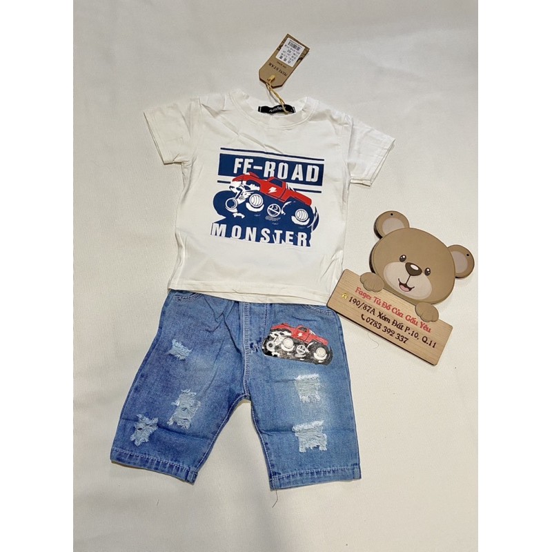 QCCC Set áo quần jean ôtô cho bé trai