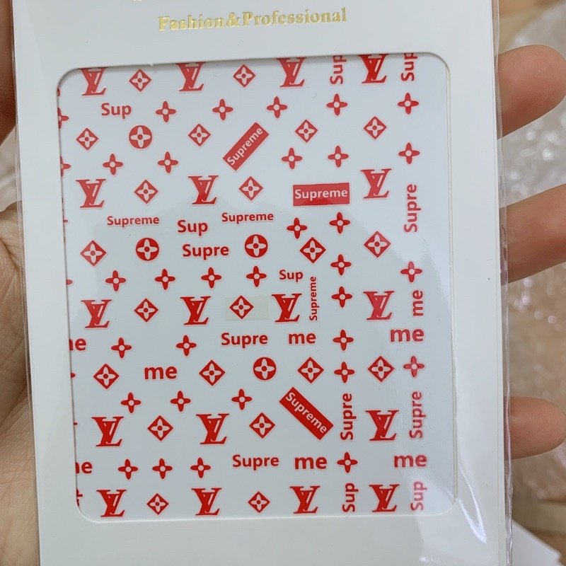 Hình dán móng LV đỏ, sticker dán móng
