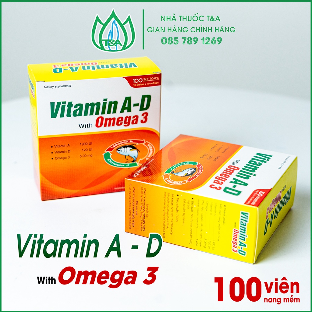 Vitamin A D with Omega 3 - Hộp 10 vỉ x 10 viên - Bổ sung Vitamin, sáng mắt, tăng đề kháng