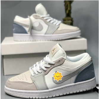 Giày Thể Thao JorDan Xám Xanh Paris Cổ Thấp, Giày Sneaker JD Low Xám Gót Xanh Nam Nữ Mới Nhất - Full Box Bill