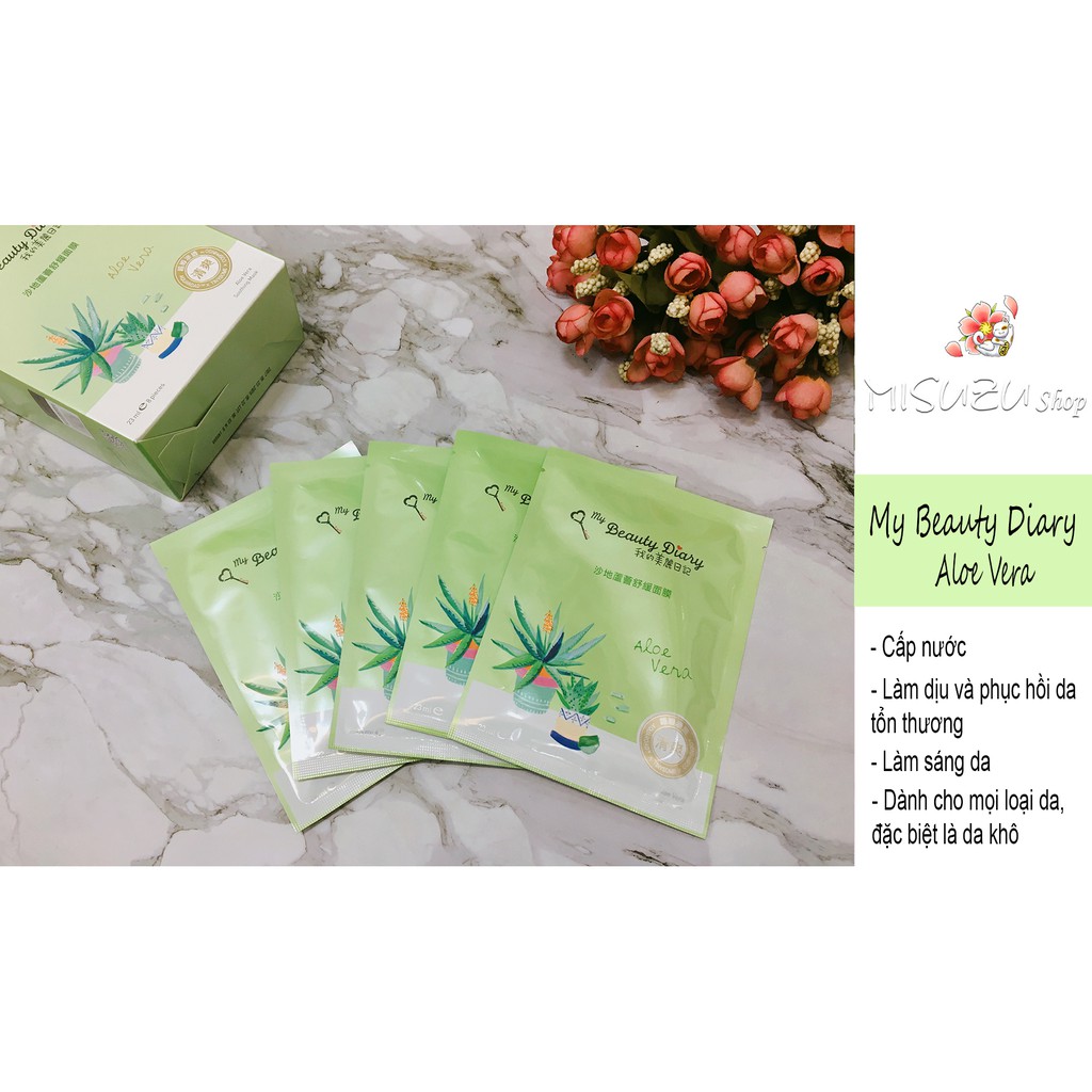 Mặt nạ lô hội xoa dịu giảm căng thẳng tiếng trung 8 miếng – My Beauty Diary Aloe Vera Soothing Mask 8pcs/ box