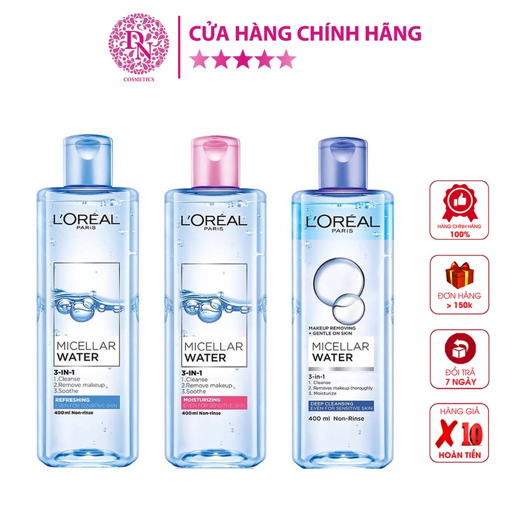 Nước tẩy trang làm sạch sâu 3in1 L’Oreal Micellar Water 400ml