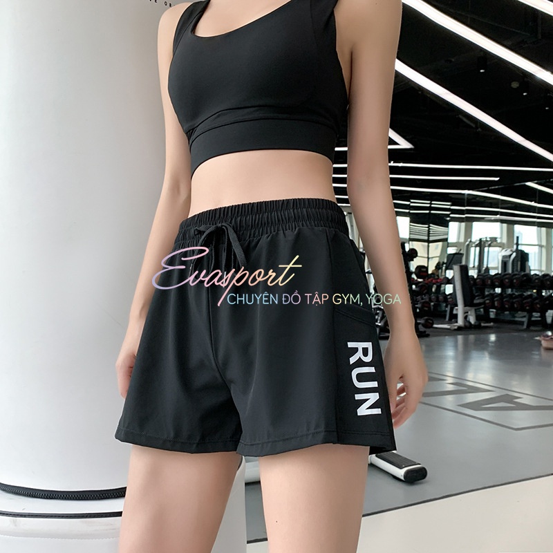 Quần Đùi Hai Lớp RUN Quần Thun Thể Thao Nữ Tập Yoga Gym Aerobic Zumba Cạp Cao Nhanh Khô Phong Cách Thời Trang Evasport