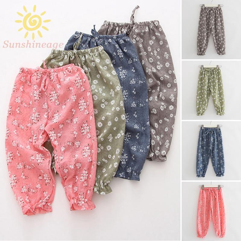 Quần Cotton Ống Rộng Lưng Thun Cột Dây Thời Trang Mùa Hè Cho Bé Gái