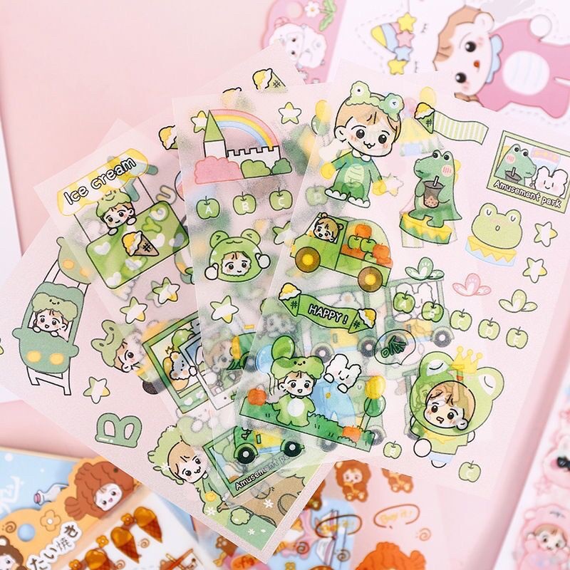 Set 4 tấm Sticker hình dán cute hình cô gái dễ thương nhiều màu sắc
